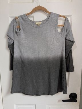 Kori Gray Ombre Cold-Shoulder Long Sleeve Top